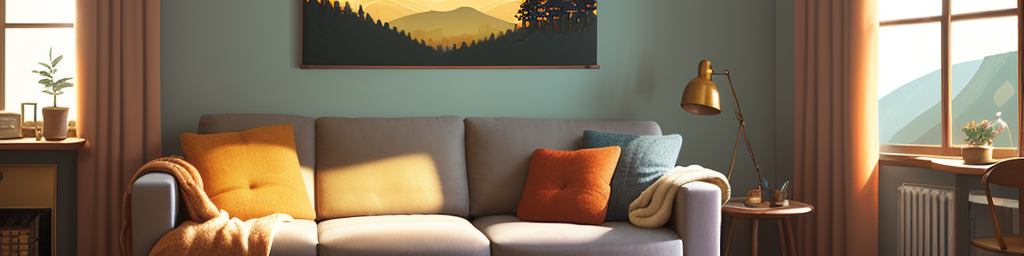 Painting of a cozy counseling office with warm lighting and open windows