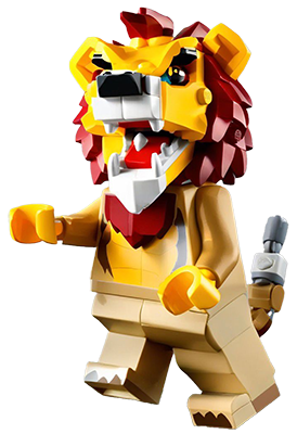 A lion made of Legos roaring